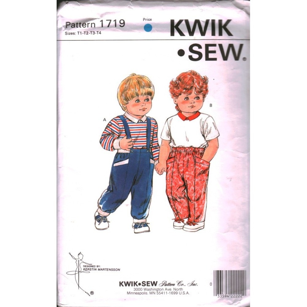 Kwik Sew 1719 Toddler Shirt Pants Pattern Kerstin Martensson Sizes T1-T4 Vintage